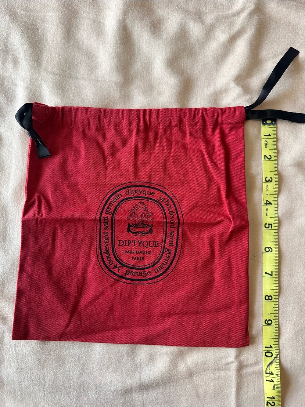 diptyque Red Drawstring Logo Pouch with Black Ribbon